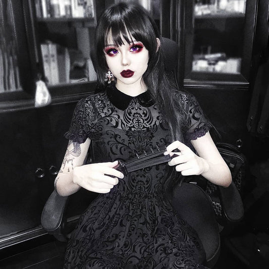 Dark Gothic Sexy Mesh Lolita Short Sleeve High Waist Dress
