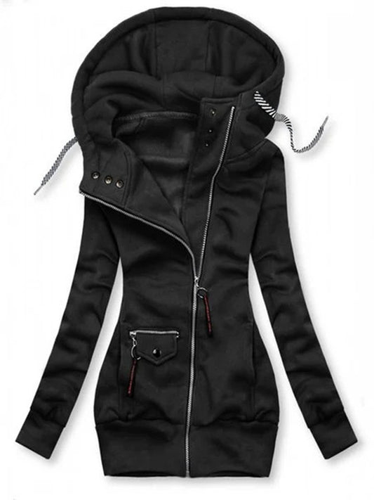 Autumn and winter stitching drawstring hooded slim coat