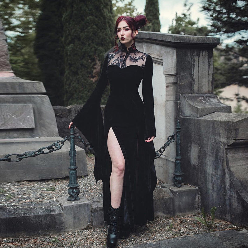 Gothic Long Patchwork Bell Sleeve Dress