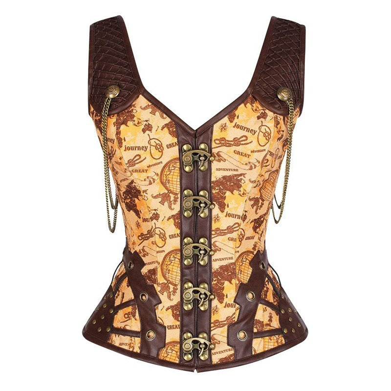 Steampunk Corset Vest with Chain and Buckle Details
