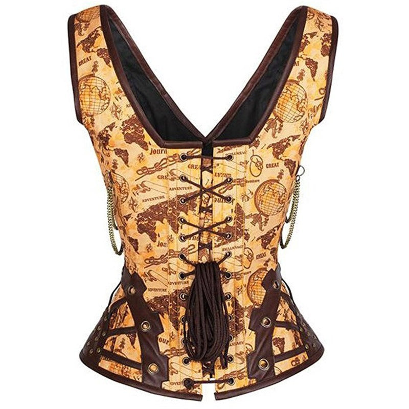 Steampunk Corset Vest with Chain and Buckle Details