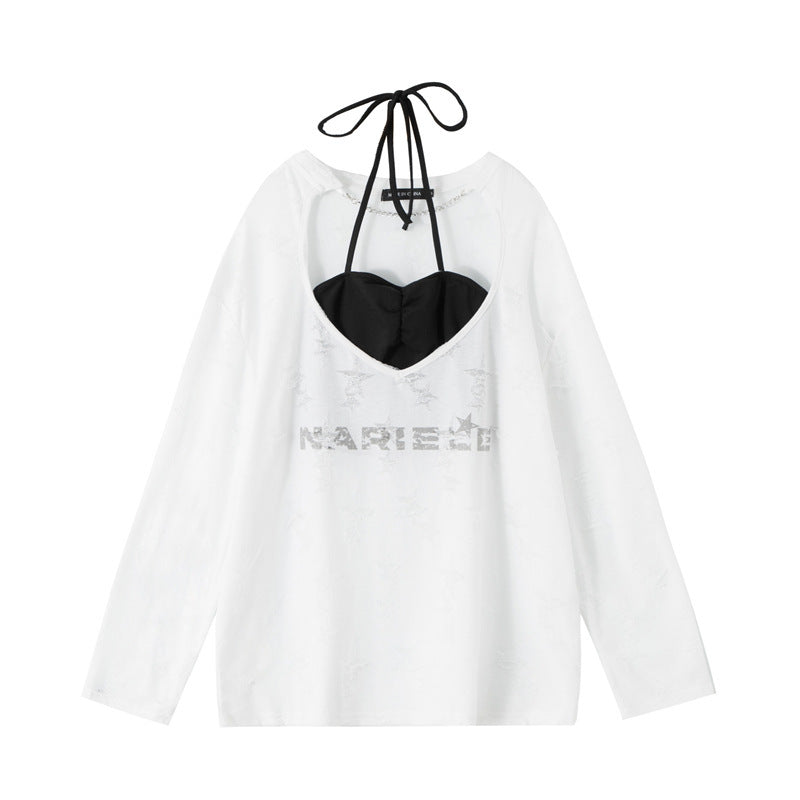 Lace-up Halterneck Long-sleeved Top