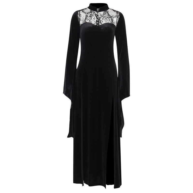 Gothic Long Patchwork Bell Sleeve Dress
