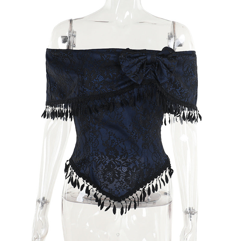 New Lace Off-shoulder Tassel Top For Women