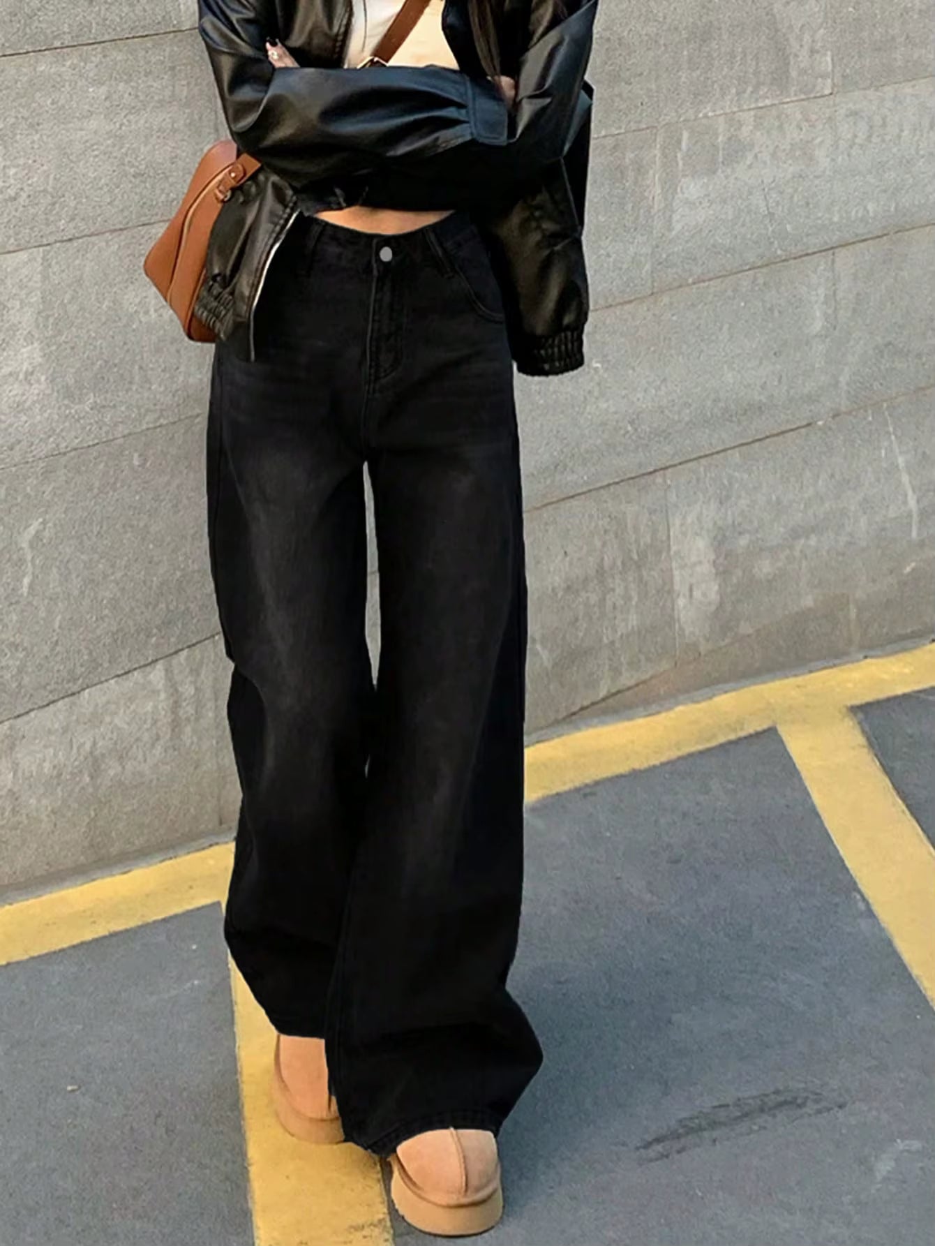 Women Low Rise Washed Wide Leg Jeans Washed Women Baggy Vintage Oversized Jeans PT13