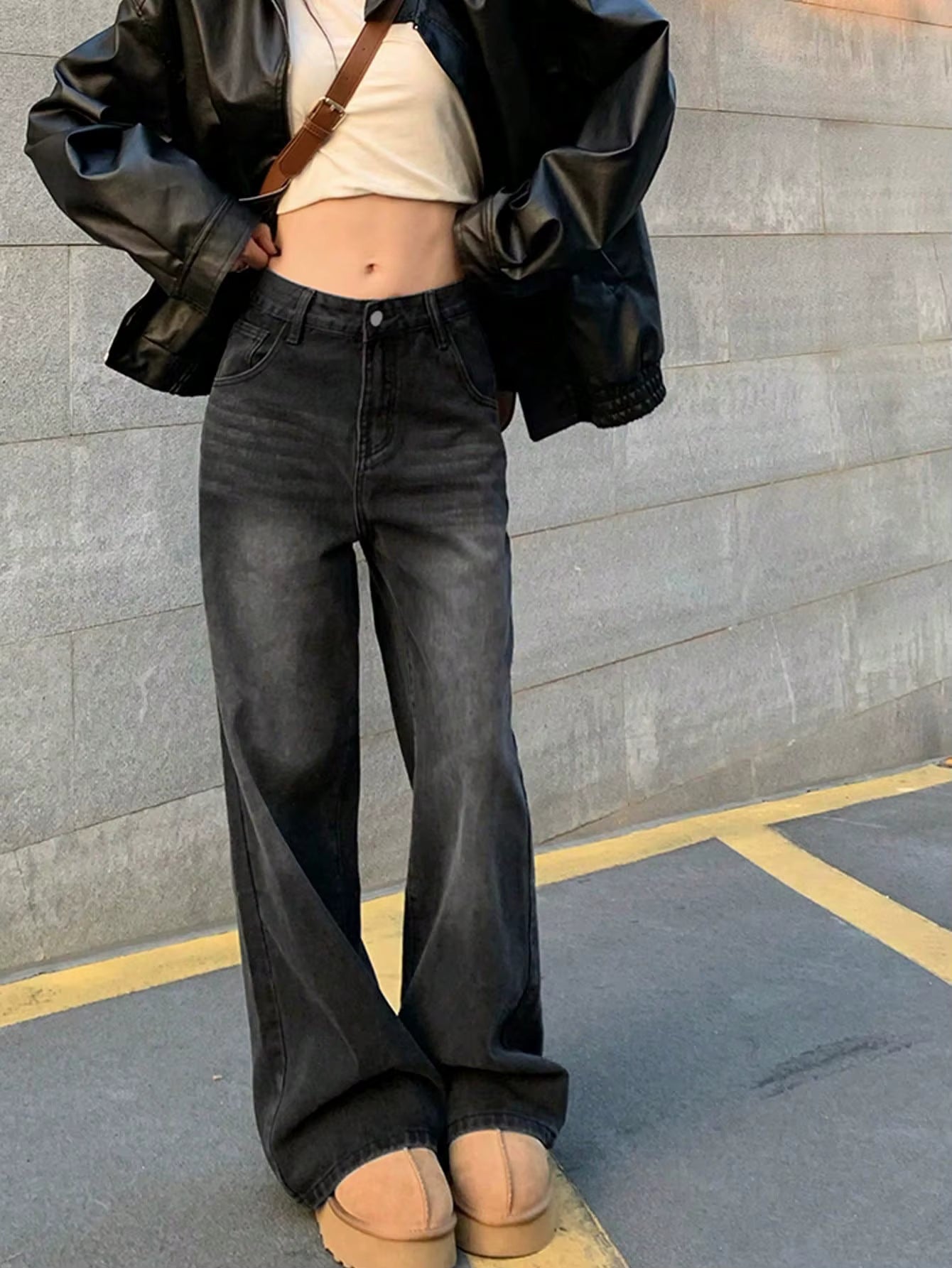 Women Low Rise Washed Wide Leg Jeans Washed Women Baggy Vintage Oversized Jeans PT13