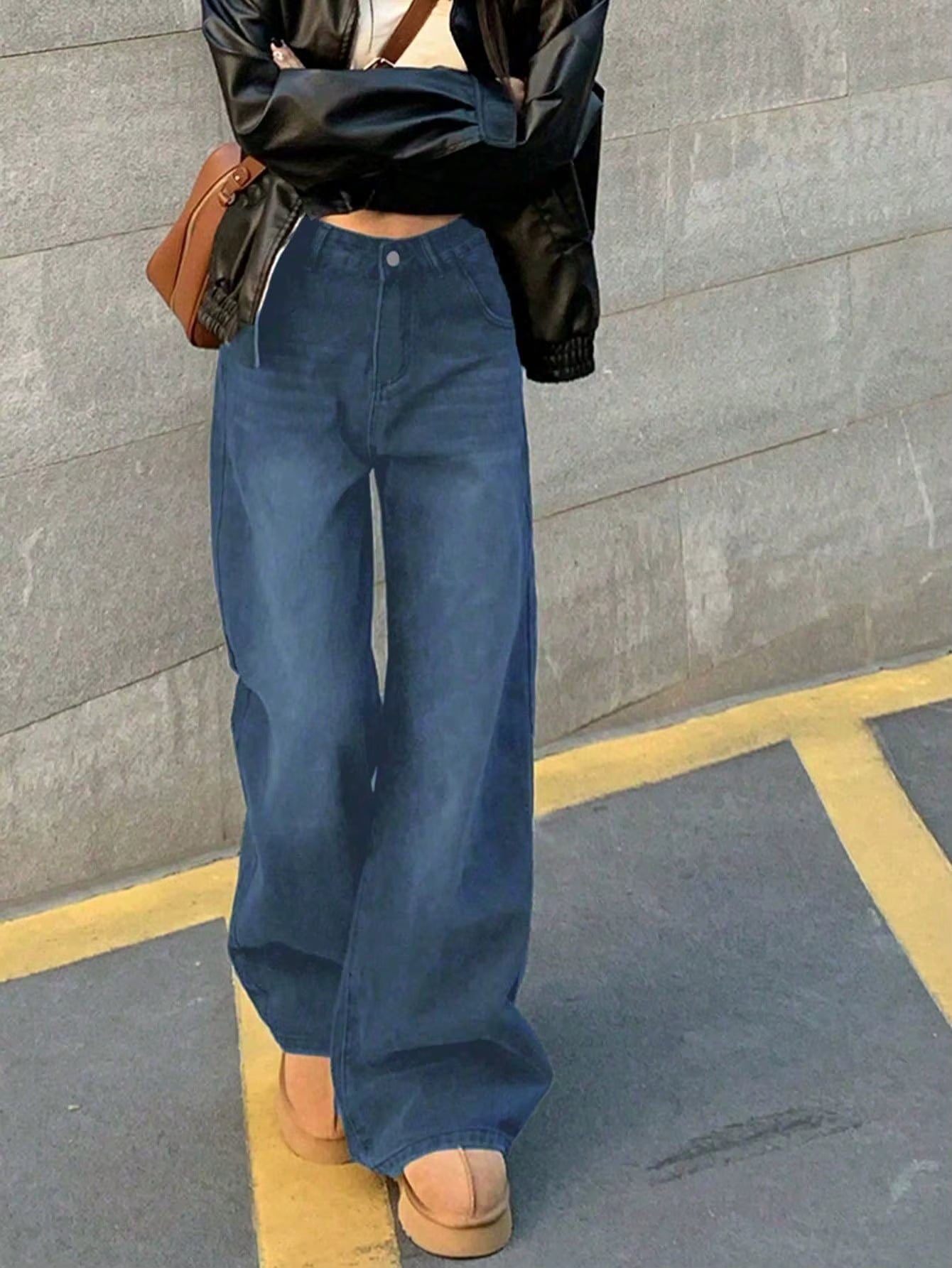 Women Low Rise Washed Wide Leg Jeans Washed Women Baggy Vintage Oversized Jeans PT13