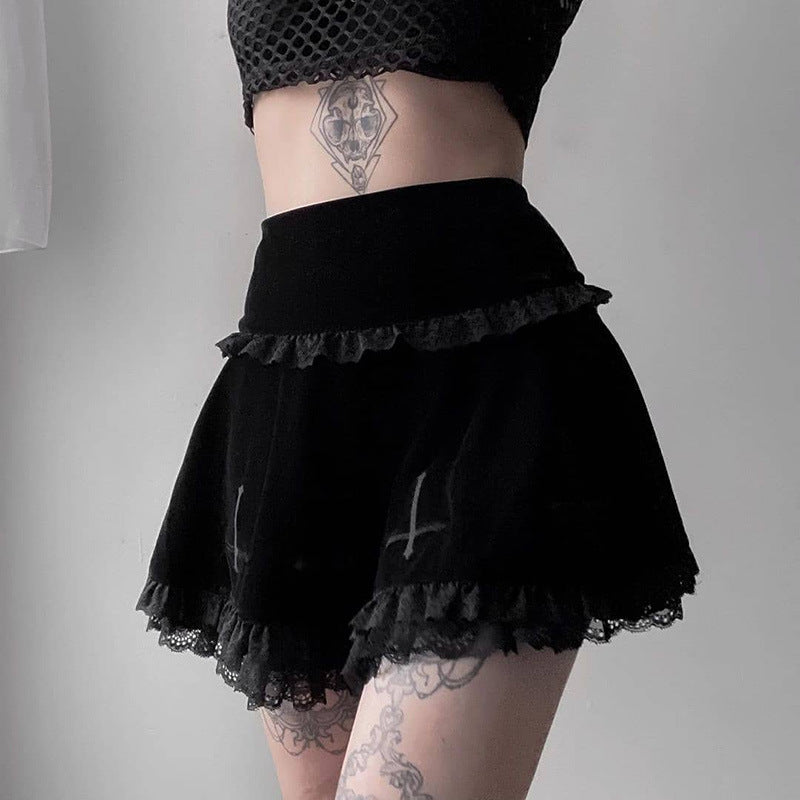 Gothic Cross Embroidery Lace Mini Skirt SK4