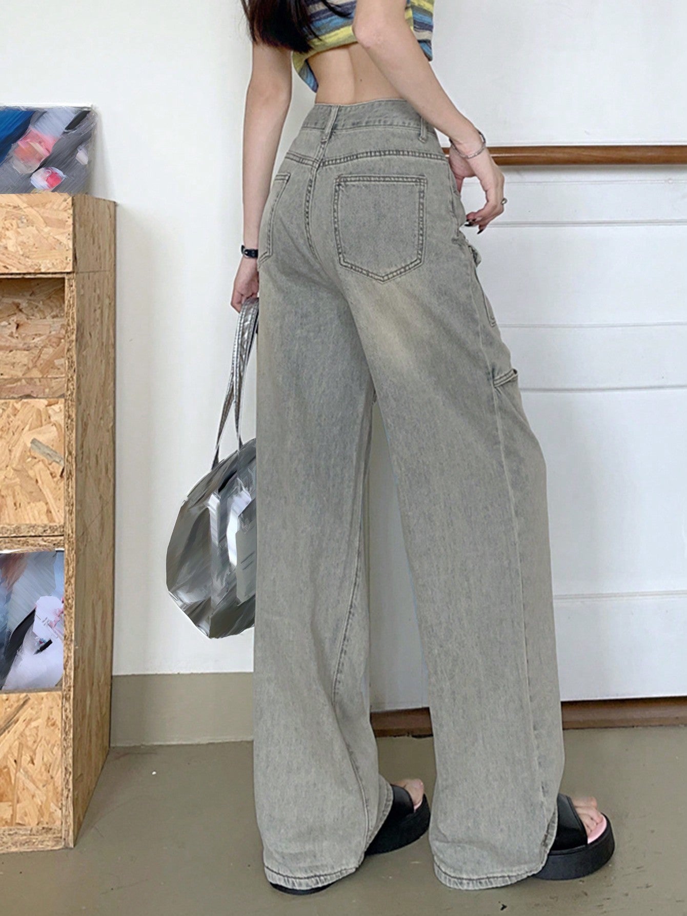 Y2K High-Waist Straight-Leg Hollow-Out Denim Pants for Women PT8