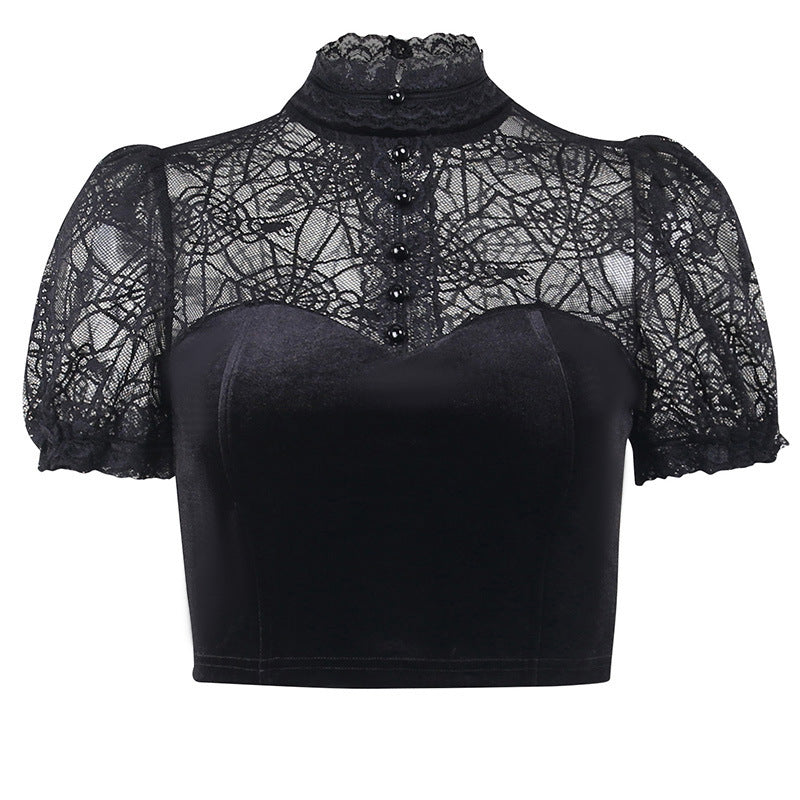 Black Lace See-through Design Short Top T3