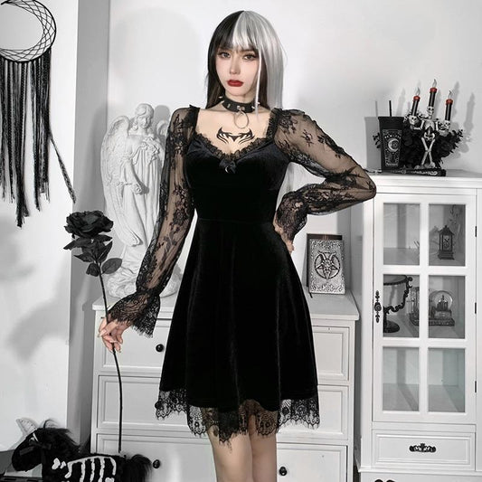 Dark Punk Lace-Up Long Sleeve Dress DS7