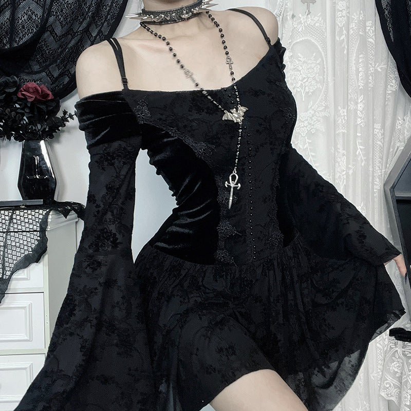 Black Summer V-Neck A-Line Dress DS4