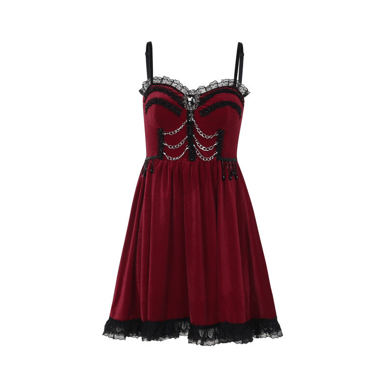 Halloween Dark Chain Lace A- Line Dress Women
