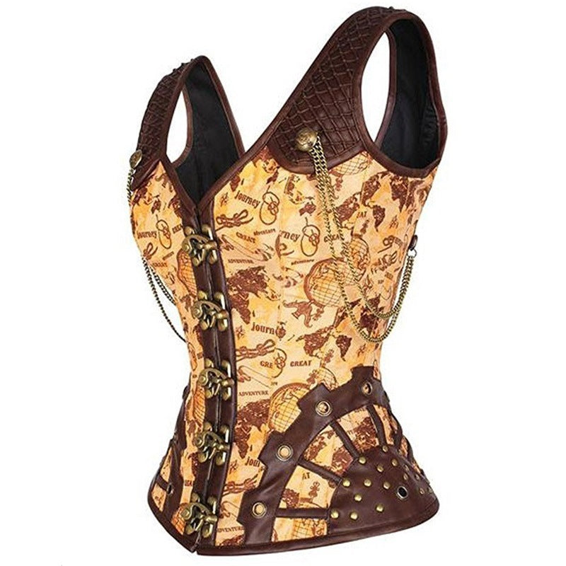 Steampunk Corset Vest with Chain and Buckle Details