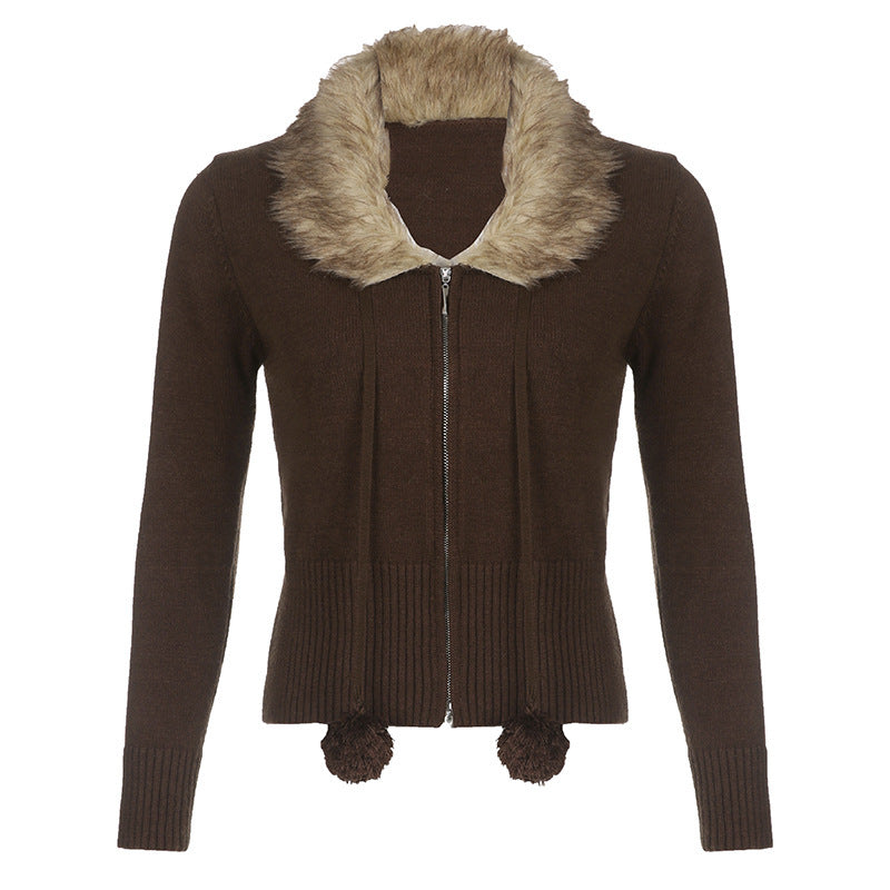 Winter Double Zip Fur Ball Drawstring Warm Jacket