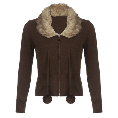 Winter Double Zip Fur Ball Drawstring Warm Jacket