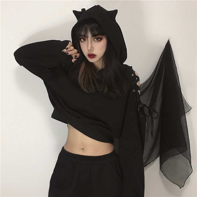 Short Sweater Women Ins Dark Lace Strapless Cat Earmuffs Top Loose