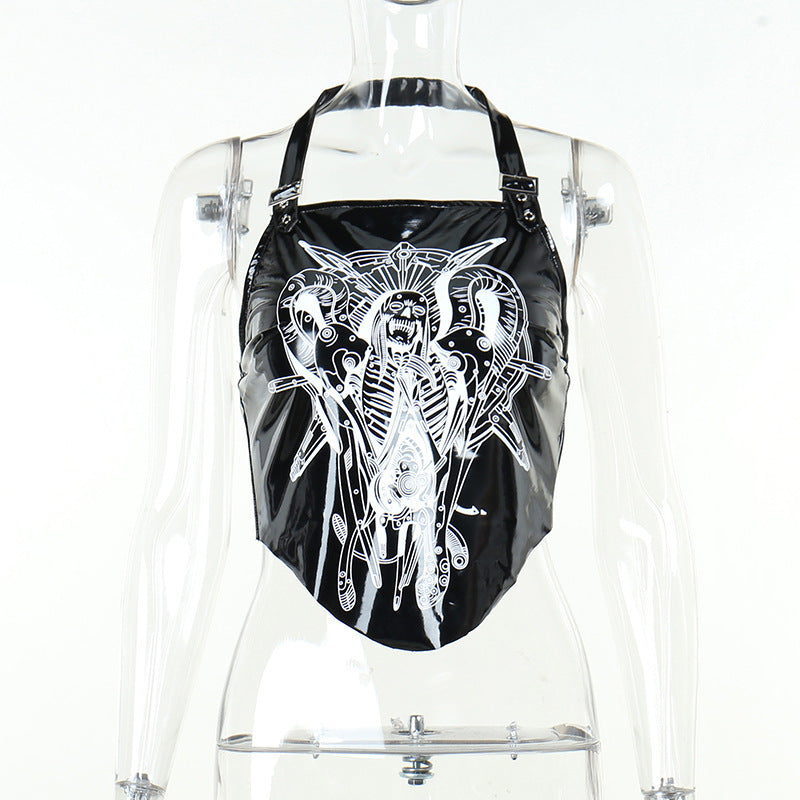 Dark Leather Halter Strap Top