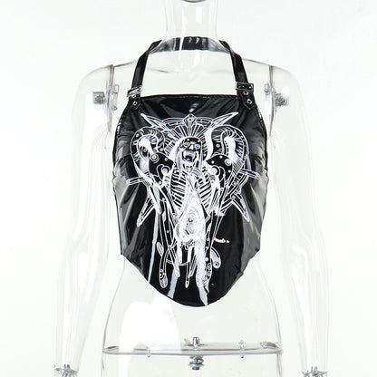 Dark Leather Halter Strap Top