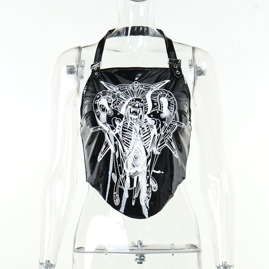 Dark Leather Halter Strap Top