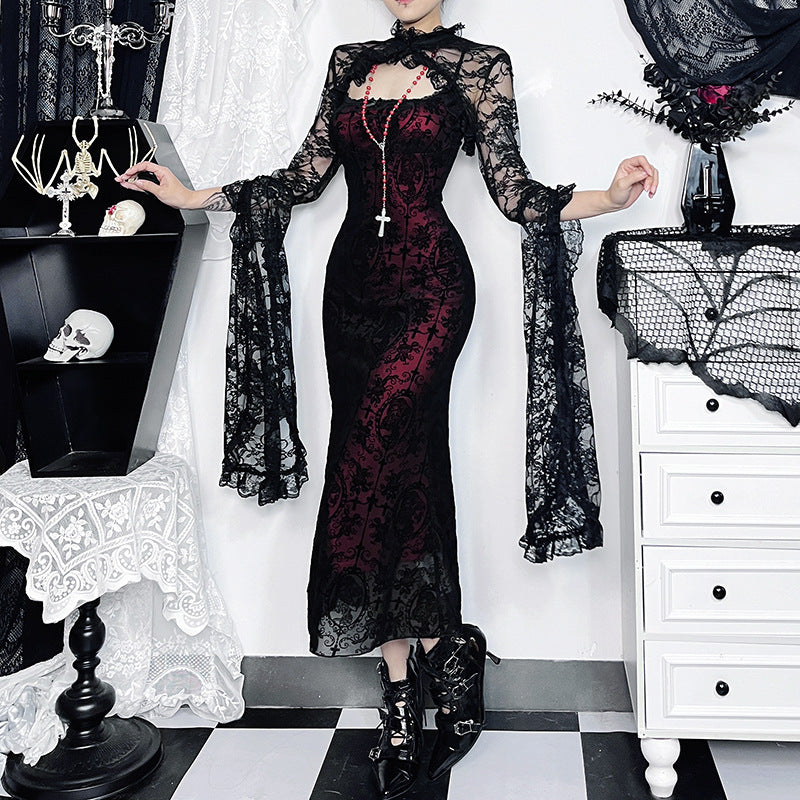 Retro Gothic Stand Collar Smock Top