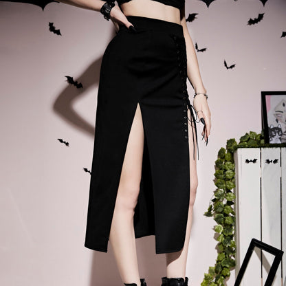 Gothic High Slit Lace-Up Skirt