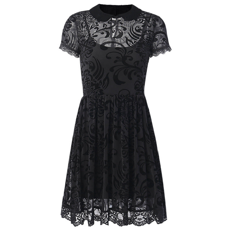 Dark Gothic Sexy Mesh Lolita Short Sleeve High Waist Dress