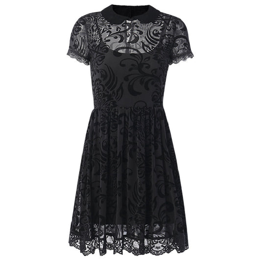 Dark Gothic Sexy Mesh Lolita Short Sleeve High Waist Dress