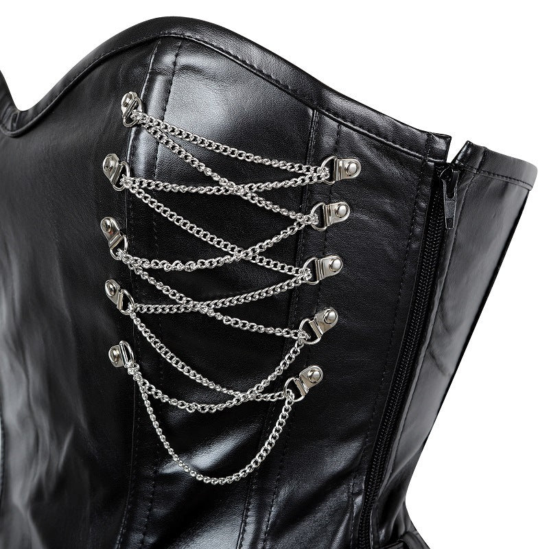 Black Goth Overbust Corset with Metal Chains