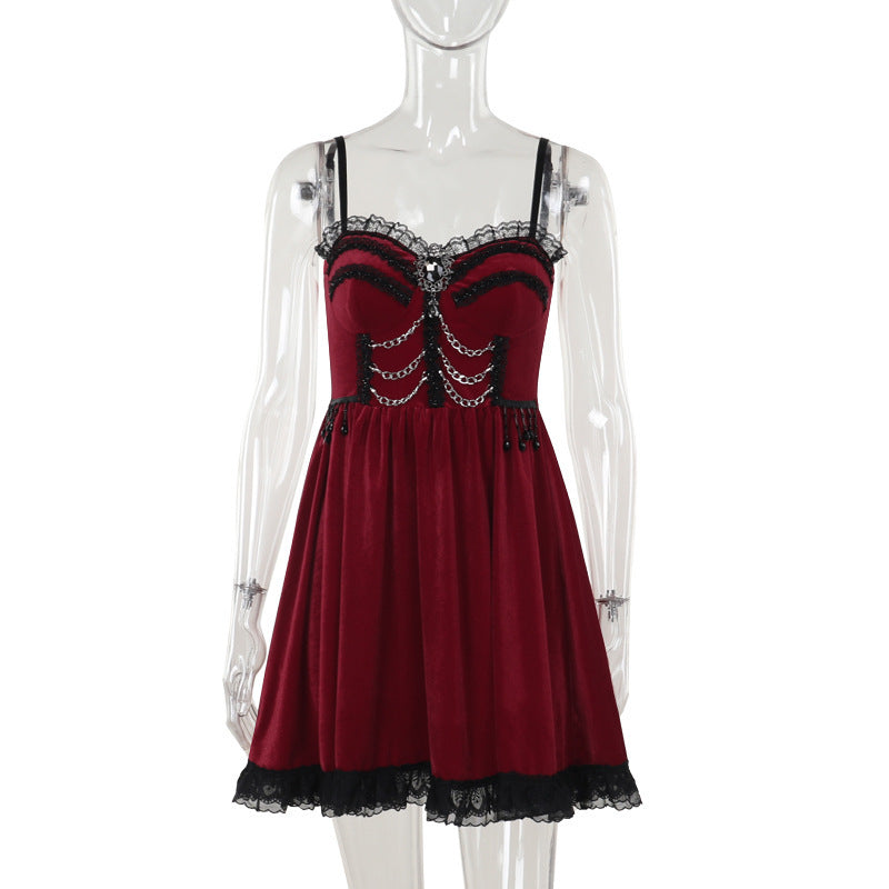 Halloween Dark Chain Lace A- Line Dress Women