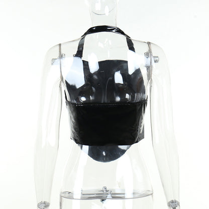 Dark Leather Halter Strap Top