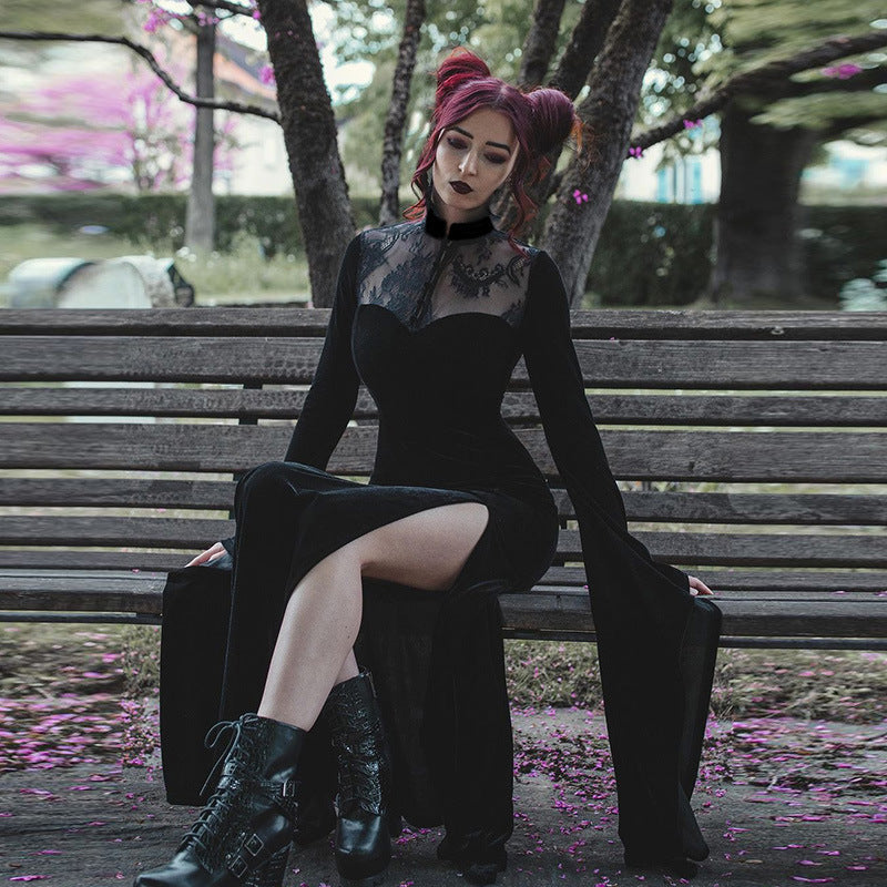 Gothic Long Patchwork Bell Sleeve Dress