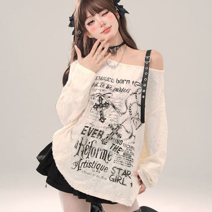 Waste Soil Wind Ripped Off-the-shoulder Long Sleeve