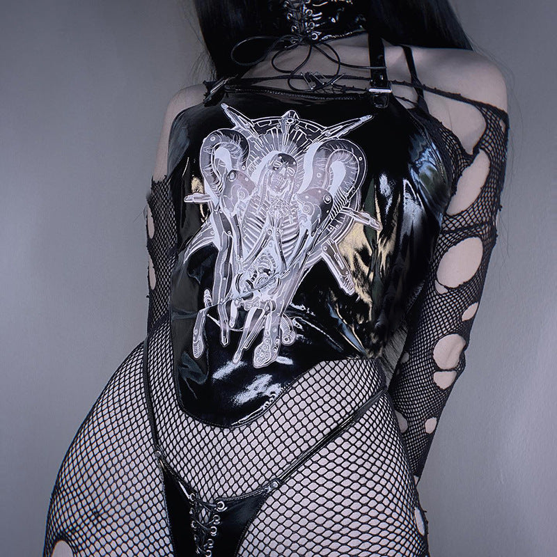 Dark Leather Halter Strap Top