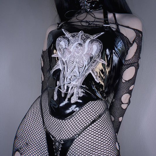 Dark Leather Halter Strap Top