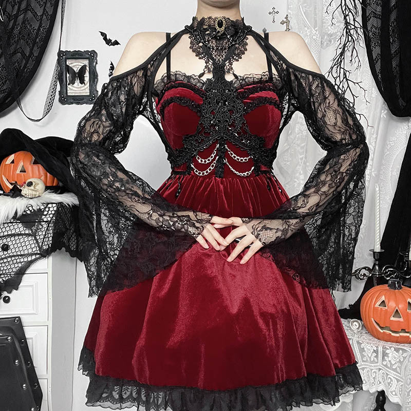 Halloween Dark Chain Lace A- Line Dress Women