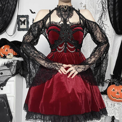 Halloween Dark Chain Lace A- Line Dress Women