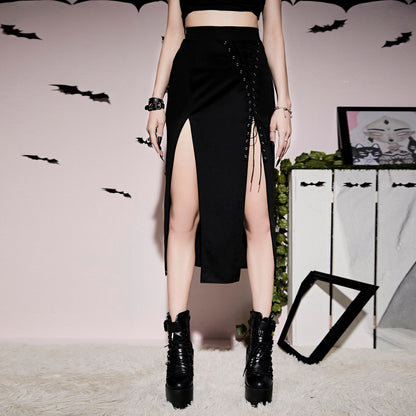 Gothic High Slit Lace-Up Skirt