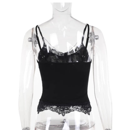 Hot Girl Small Sling Dark Lace Outerwear Vest