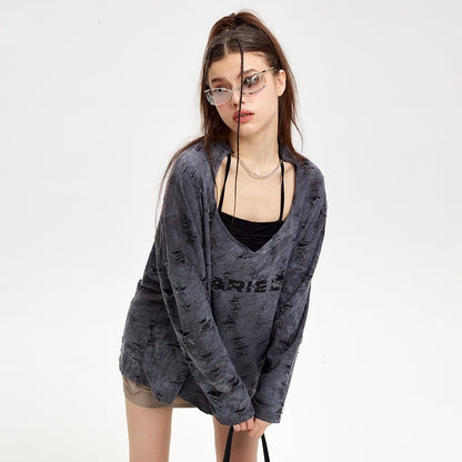 Lace-up Halterneck Long-sleeved Top