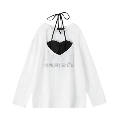 Lace-up Halterneck Long-sleeved Top