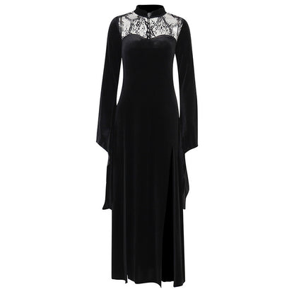 Gothic Long Patchwork Bell Sleeve Dress