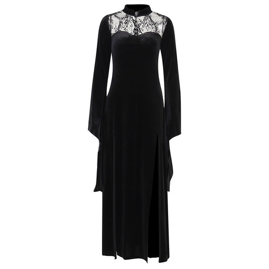 Gothic Long Patchwork Bell Sleeve Dress