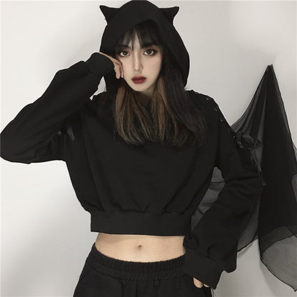 Short Sweater Women Ins Dark Lace Strapless Cat Earmuffs Top Loose