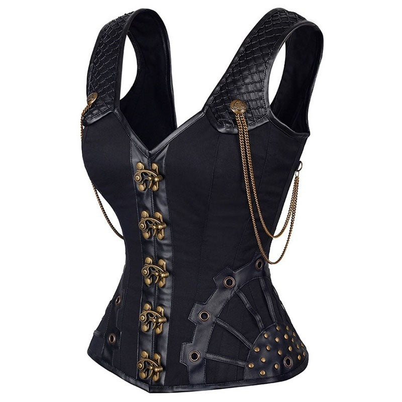 Steampunk Corset Vest with Chain and Buckle Details