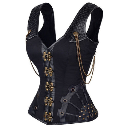 Steampunk Corset Vest with Chain and Buckle Details