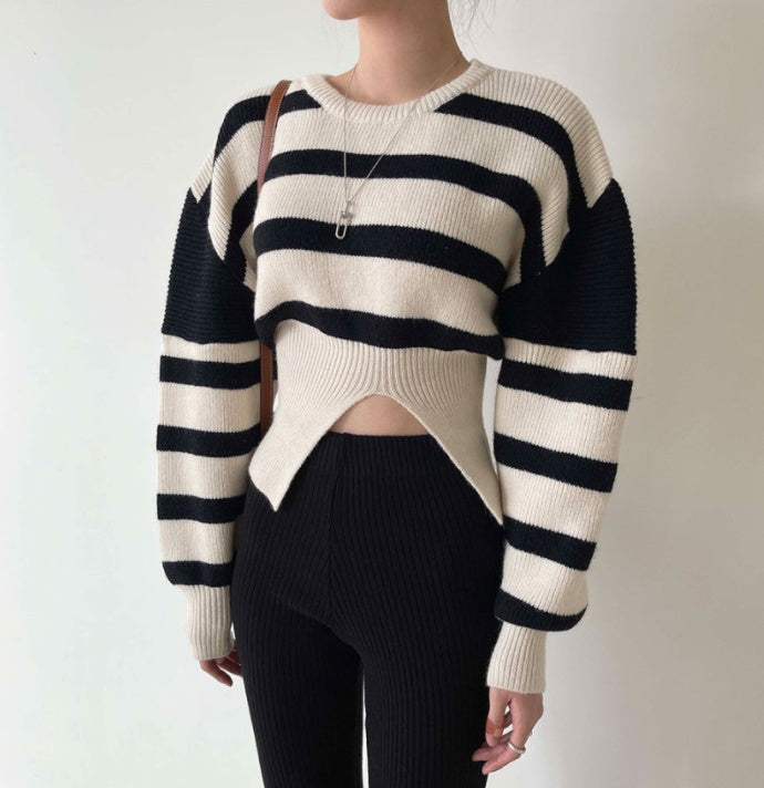 Korean Chic Autumn And Winter Retro Careful Machine Slit Design Sweater
