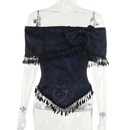 New Lace Off-shoulder Tassel Top For Women