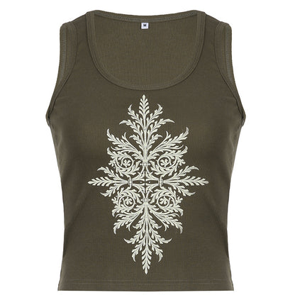 Trendy Women's Retro Distressed Personalized Print Vest
