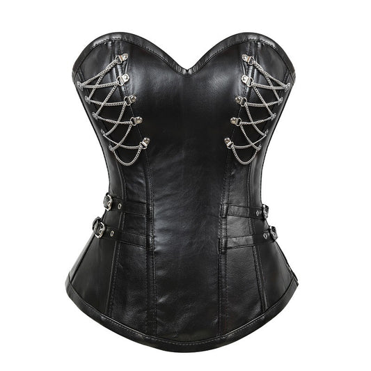 Black Goth Overbust Corset with Metal Chains